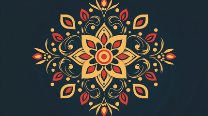 A simplified Rangoli pattern with geometric shapes and light colors, focusing on balance, symmetry, and subtle floral motifs, evoking a calm Diwali atmosphere.