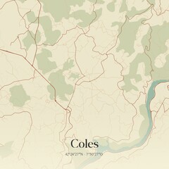 Obraz premium Retro Spanish map of Coles, Galicia. Vintage street map.