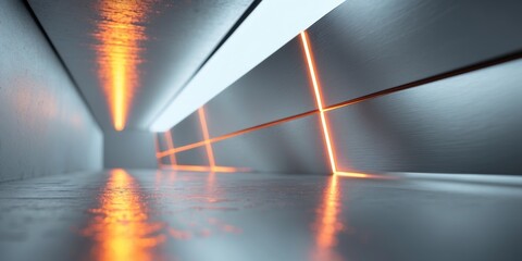 Abstract Metallic Surface with Orange Glowing Highlights