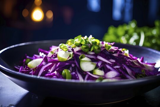 Asian slaw featuring purple cabbage and green onions, AI generated