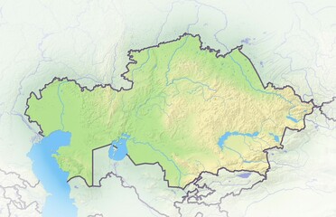 Obraz premium Kazakhstan, shaded relief map, Asia