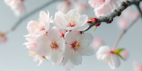 Obraz premium Macro Shot of Cherry Blossom Displaying Delicate Petals and Soft Texture in Springtime Beauty.