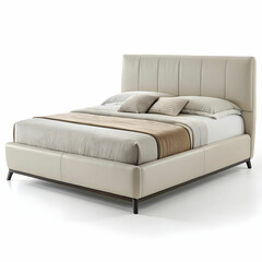 Obraz premium Sleek Comfort: Modern Double Bed Isolated on a White Background