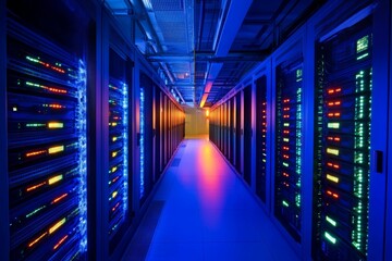 Fototapeta premium Explore the High-Tech World of Data Centers: Infrastructure and Innovation in Technology