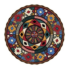 Decorative round tribal design element over white background, vector illustration