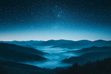 Fototapeta premium Night Sky over Misty Mountains Serene Landscape Photography