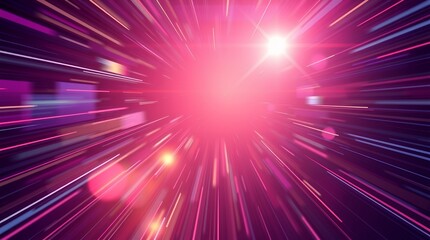 Fototapeta premium Abstract Pink Light Speed Burst: A vibrant digital art piece showcasing a dynamic burst of light and color, creating a sense of motion, energy, and futuristic technology.