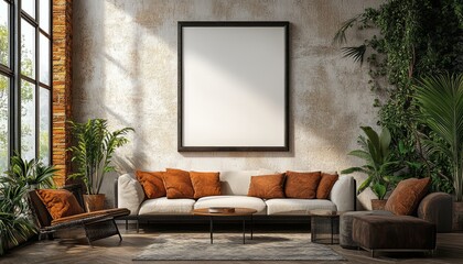 Modern Living Room Interior Design With Large Blank Frame