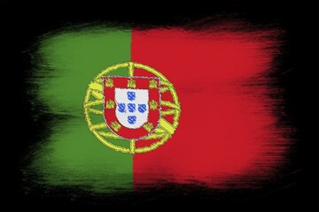 Obraz premium The Portuguese flag, Painted grunge flag, brush strokes. Isolated on black background