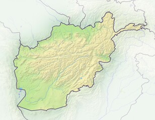 Obraz premium Afghanistan, shaded relief map, Asia