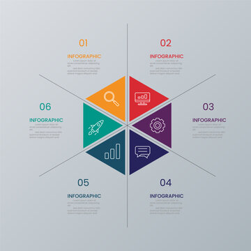 Modern hexagon shape infographic vector with 6 step icons