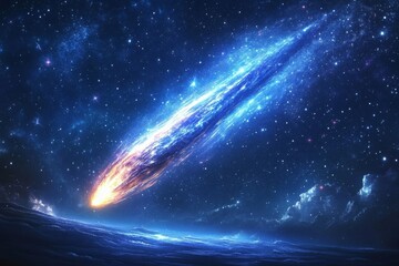 Blazing Comet Streaking Across Starry Night Sky