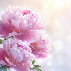 Soft pink peonies bloom gracefully, creating a serene and delicate atmosphere in a bright garden setting. Generative AI