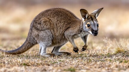 Grey Wallaby in Arid Grassland