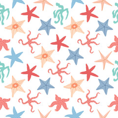 Starfish seamless pattern. Trendy pattern of starfish for wrapping paper, wallpaper, stickers, notebook cover.