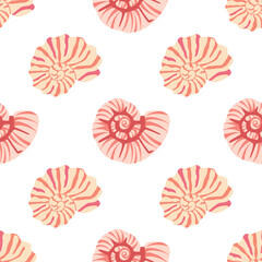Sea shells seamless pattern. Trendy pattern of seashells for wrapping paper, wallpaper, stickers, notebook cover.