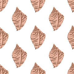 Sea shells seamless pattern. Trendy pattern of seashells for wrapping paper, wallpaper, stickers, notebook cover.