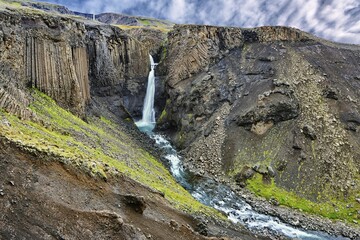 Waterfall Hengifoss, Litlanesfoss, Valpjofsstaðir, Iceland, Europe