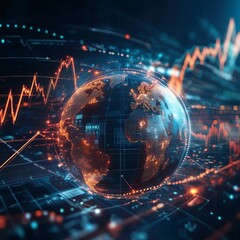 Fototapeta premium Futuristic Digital Globe Representing Global Technology Trends and Financial Data Analytics