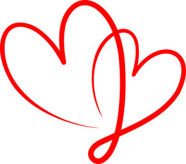 Two red hearts united. Hand drawn heart icon. Vector illustration.