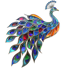 Obraz premium Vibrant 3D Peacock Design in Stained Glass with Colorful Feathers on transparent background
