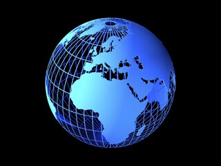 Blue globe showing Europe and Africa, 3-D illustration