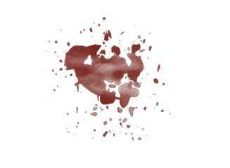Red blood splatter stain on white background