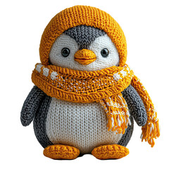Handcrafted Knitted Penguin in Cozy Orange and Yellow Accessories Perfect for Winter Decor