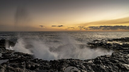 Sunrise at El Bufadero de La Garita, Waterhole, Gran Canaria, Canary Islands, Spain, Europe