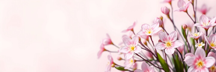 Naklejka premium Template with delicate flowers blossom. Aesthetic spring greeting card background 