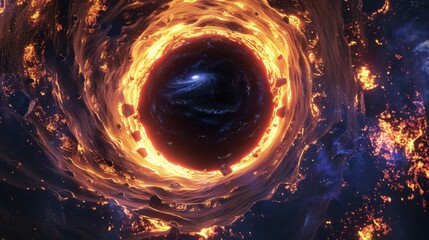 Abstract black hole with a galaxy in the background Abstract space with a black hole and starlight