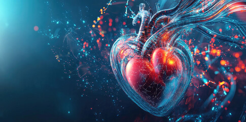 Futuristic Digital Heart with Neural Network Connections