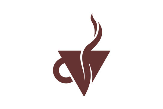 Abstract triangle coffee cup logo design on transparent background