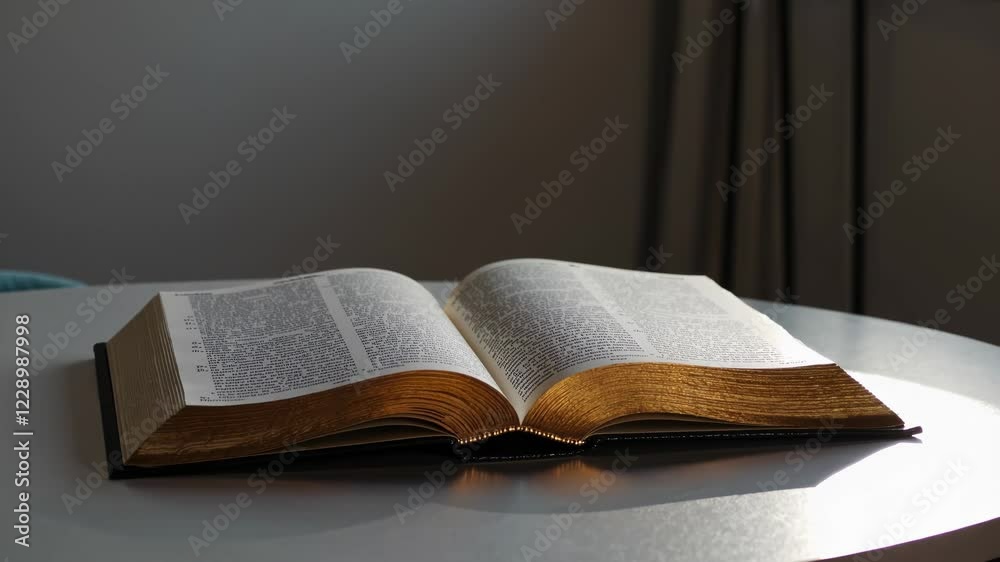 Leinwandbilder a close-up of an open bible with highlighted verses, surrounded by a simple candle and wooden cross 