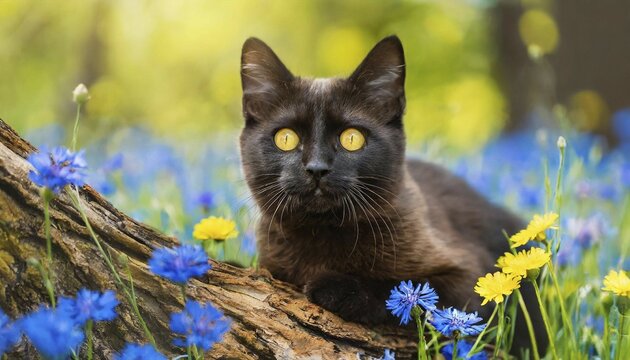 AI generated, animal, animals, mammal, mammals, cat, felidae (Felis catus), resting on a tree trunk