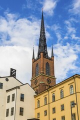 Riddarholmen medieval monastery church with black wrought iron spires, Gamla Stan, Stockholm, Sweden, Europe