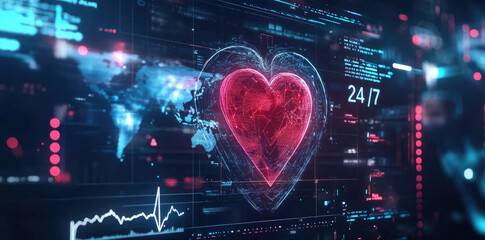 Obraz premium Futuristic Digital Heart with Neural Network Connections