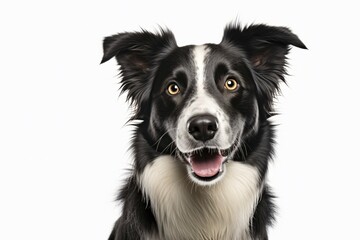 Fototapeta premium Portrait of Border Collie dog on white background. KI generiert, generiert AI generated