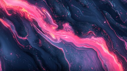 Elegant abstract design with a deep black to bright pink gradient Thin glowing lines flow dynamically enhanced by a soft grain texture and neon metallic sheen