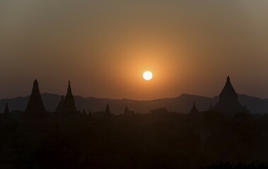 Sunset over Old Bagan, Myanmar, Asia