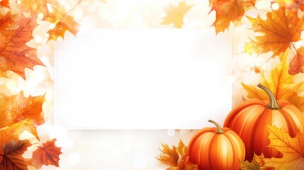 Autumnal background with pumpkins and leaves, blank space for text.