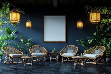 Tropical Living Room Design With Rattan Chairs And Lamps