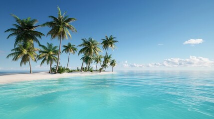 Tropical Island Beach Scene with Turquoise Water and Palm Trees