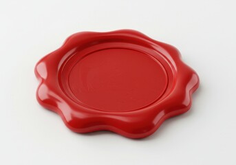 A vibrant red wax seal with a glossy texture and smooth circular edges isolated on a white background