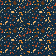 Musical Notes on Navy Blue Vector Seamless Pattern Design