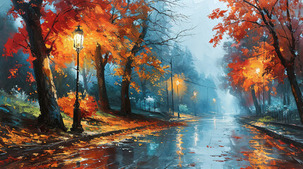 autumn in the park oil painting 