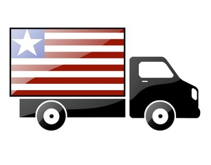 The Liberian flag painted on the silhouette of a truck. glossy illustration