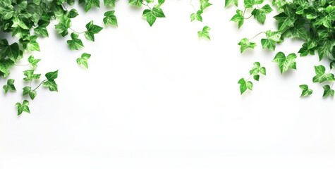 Lush green ivy leaves frame a pristine white background, perfect for text or design.