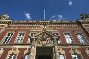 Entrance with imperial eagle on the post office, Postplatz, Görlitz, Upper Lusatia, Saxony,...