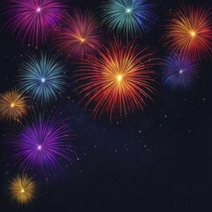 Naklejka premium Multiple colorful fireworks bursts illuminate the night sky in a vibrant display, AI generated